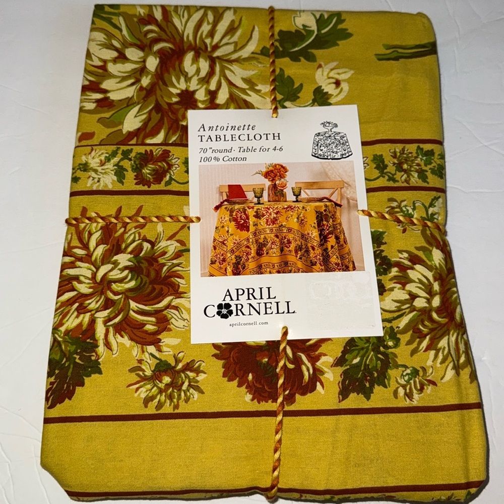 NWT April Cornell Antionette 70” Round Tablecloth Gold Fall Multi Color Florals